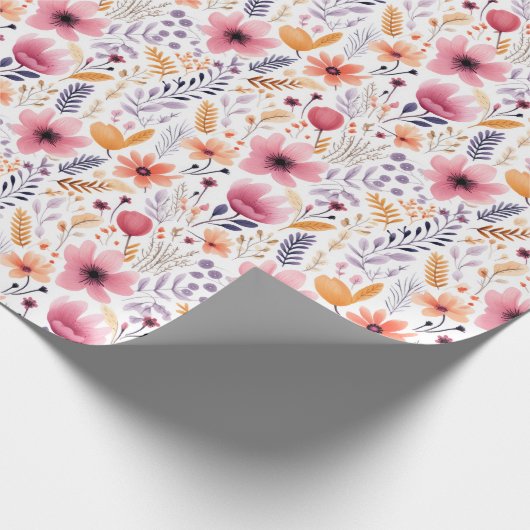 Boho Wildblume Pink Orange Bridal Babydusche Geschenkpapier (Ecke)
