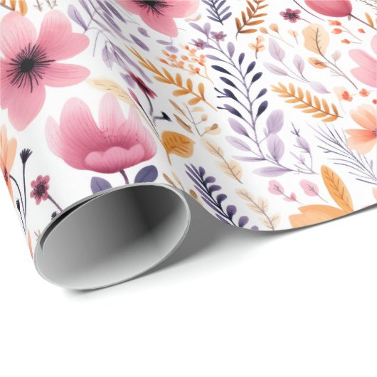 Boho Wildblume Pink Orange Bridal Babydusche Geschenkpapier (Rolleneckpunkt)