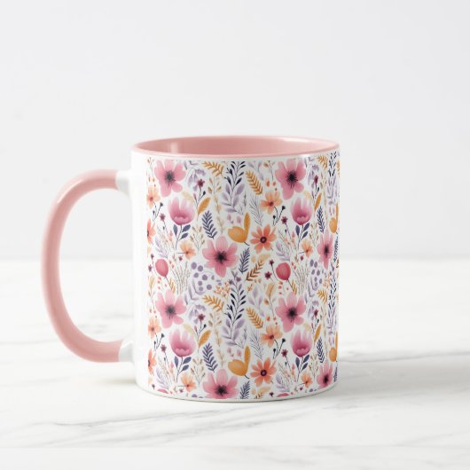 Boho Wildblume Pink Orange Lila Coral Floral Tasse (Links)