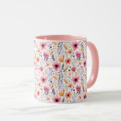 Boho Wildblume Pink Orange Lila Coral Floral Tasse (VorderseiteRechts)