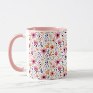 Boho Wildblume Pink Orange Lila Koralle Blumenmust Tasse