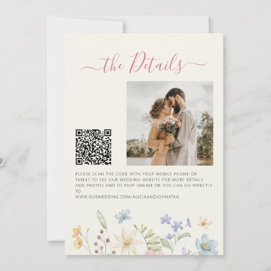 Boho Wildblume qr Code Foto Hochzeit Einladung (Rückseite)