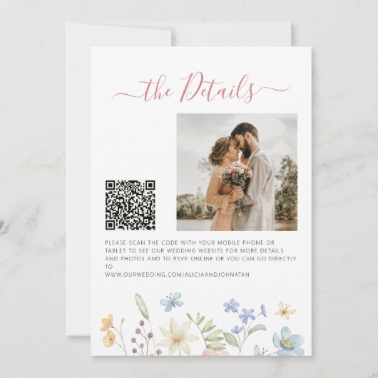 Boho Wildblume qr Code Foto Hochzeit Einladung (Rückseite)