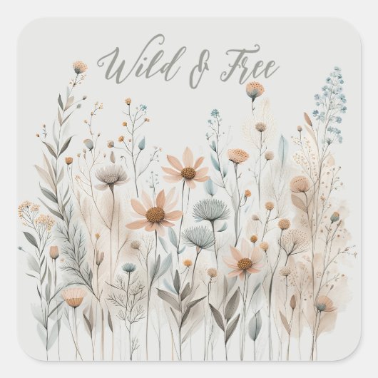 Boho Wildblume Quadratischer Aufkleber (Vorderseite)