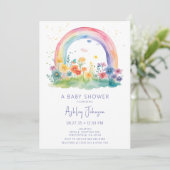 Boho Wildblume Rainbow Baby Dusche Einladung (Stehend Vorderseite)