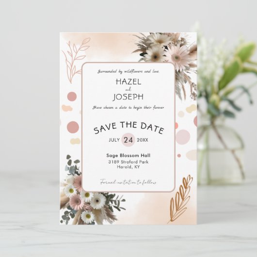 Boho Wildblume Romance | Rustikale Natur Save The Date (Stehend Vorderseite)