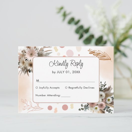 Boho Wildblume Romance Wedding RSVP Card (Stehend Vorderseite)