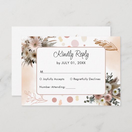 Boho Wildblume Romance Wedding RSVP Card (Vorne/Hinten)