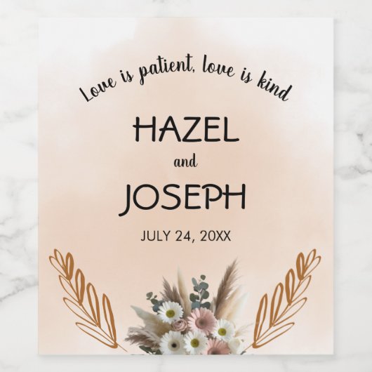 Boho Wildblume Romance Wedding Wine Label Weinetikett (Einzelnes Label)