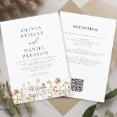 Boho Wildblume Rustic All in One QR Code Wedding Einladung