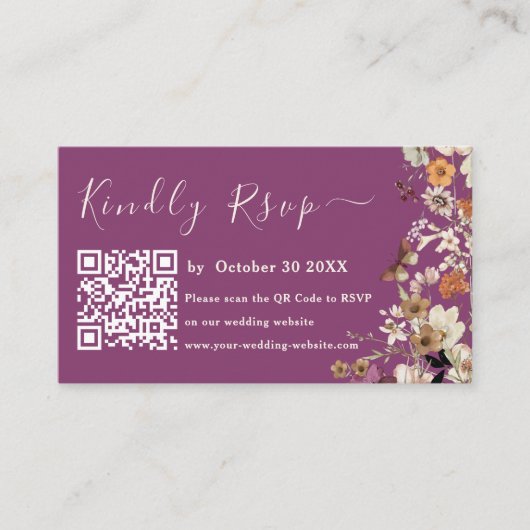 Boho Wildblume Rustic Berry Lila Wedding Rsvp Begleitkarte (Vorderseite)