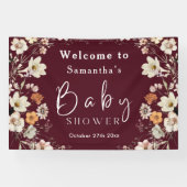 Boho Wildblume Rustic Burgundy Babydusche Banner (Horizontal)