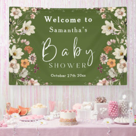 Boho Wildblume Rustic Moss Green Baby Dusche Banner