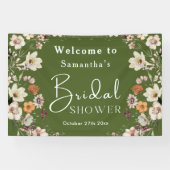 Boho Wildblume Rustic Moss Green Brautparty Banner (Horizontal)