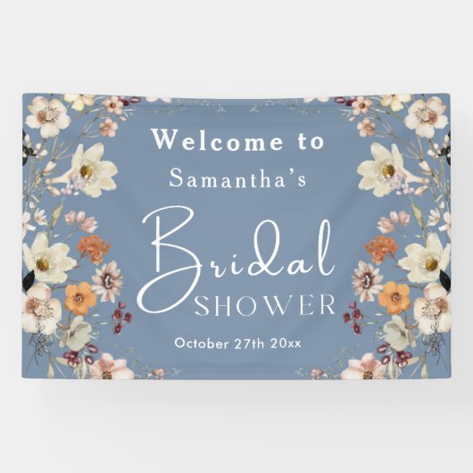 Boho Wildblume Rustic Periwinkle Brautparty Banner (Horizontal)
