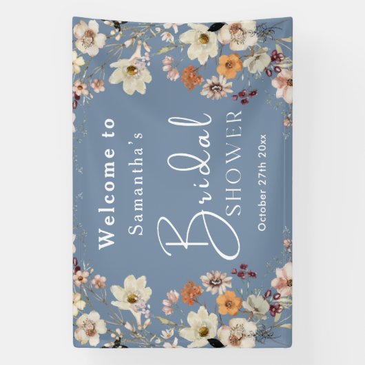 Boho Wildblume Rustic Periwinkle Brautparty Banner (Vertikal)