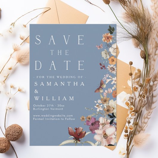 Boho Wildblume Rustic Periwinkle Save the Date Einladung