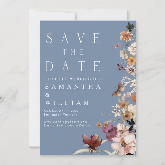 Boho Wildblume Rustic Periwinkle Save the Date Einladung (Vorderseite)