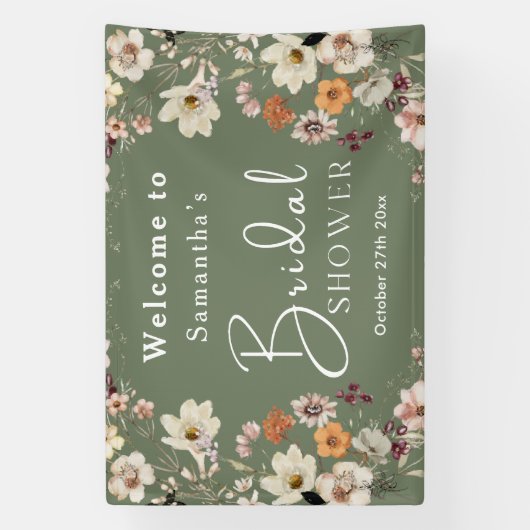 Boho Wildblume Rustic Sage Green Brautparty Banner (Vertikal)