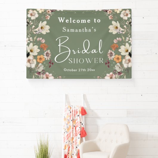 Boho Wildblume Rustic Sage Green Brautparty Banner (InSitu)