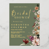 Boho Wildblume Rustic Sage Green Brautparty Folieneinladung (Vorderseite)