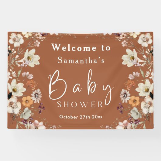 Boho Wildblume Rustic Terracotta Babydusche Banner (Horizontal)