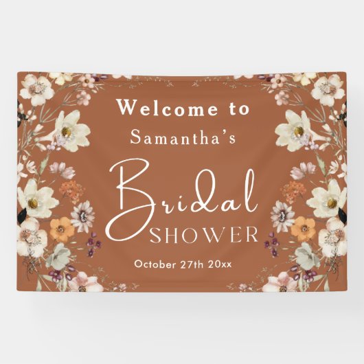 Boho Wildblume Rustic Terracotta Brautparty Banner (Horizontal)