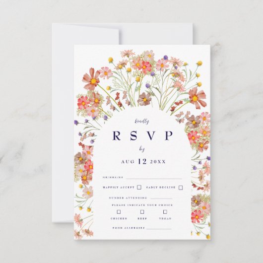 Boho Wildblume Rustikale Arche Navy Blau RSVP Karte (Vorderseite)