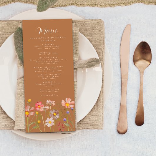 Boho Wildblume Rustikale Hochzeit im Herbst Menükarte