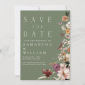 Boho Wildblume Rustikale Seite Grün Save the Date Einladung (Vorderseite)