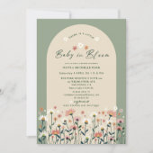 Boho Wildblume Sage Green Baby in Blütendusche Einladung (Vorderseite)