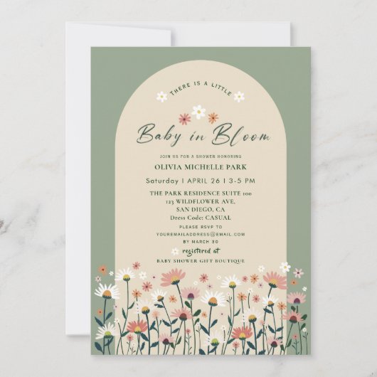 Boho Wildblume Sage Green Baby in Blütendusche Einladung (Vorderseite)