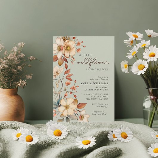 Boho Wildblume Sage Green Floral Baby Dusche Einladung