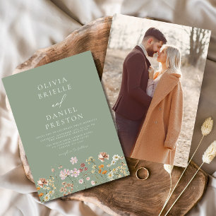 Boho Wildblume Sage Green Foto Garden Wedding Einladung
