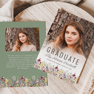 Boho Wildblume Sage Green Foto Grad Ankündigung