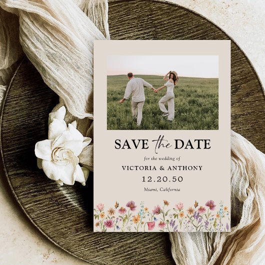 Boho Wildblume Save the Date mit Foto-Flachkarte
