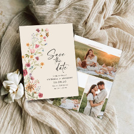 Boho Wildblume Save the Date mit Foto-Flachkarte