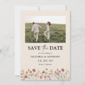 Boho Wildblume Save the Date mit Foto-Flachkarte (Vorderseite)