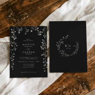 Boho Wildblume Schwarz Weiß Baby's Breath Hochzeit Einladung