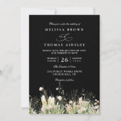 Boho Wildblume Schwarze elegante QR-Code-Hochzeit Einladung (Vorderseite)