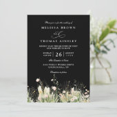Boho Wildblume Schwarze elegante QR-Code-Hochzeit Einladung (Stehend Vorderseite)