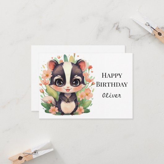 Boho Wildblume Skunk Birthday Karte (Vorderseite/Rückseite Beispiel)