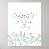 Boho Wildblume Spring Green Wedding Willkommenszei Poster (Vorne)