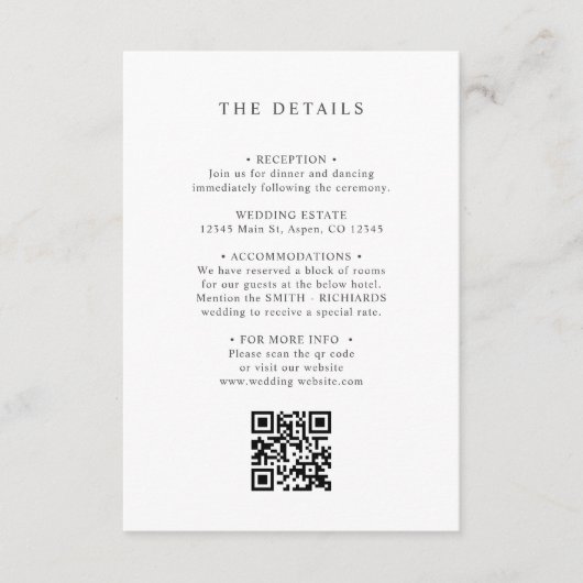 BOho Wildblume Spring WEDING DETAILS QR CODE Begleitkarte (Vorderseite)