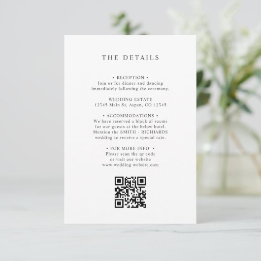 BOho Wildblume Spring WEDING DETAILS QR CODE Begleitkarte (Stehend Vorderseite)