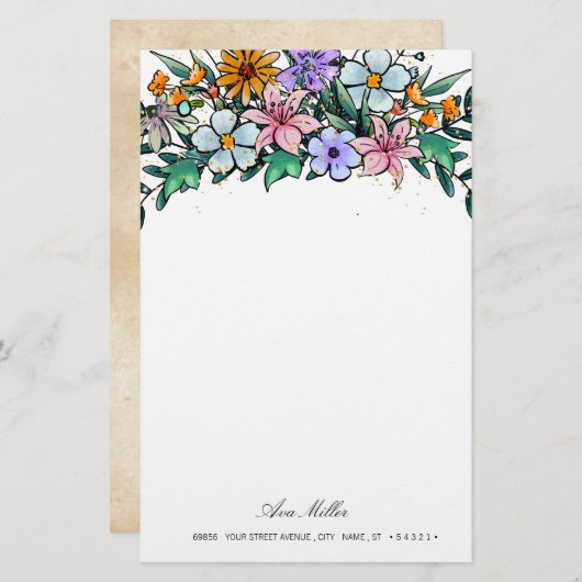 Boho Wildblume | Stationäres Papier mit Blumenmust (Vorne/Hinten)