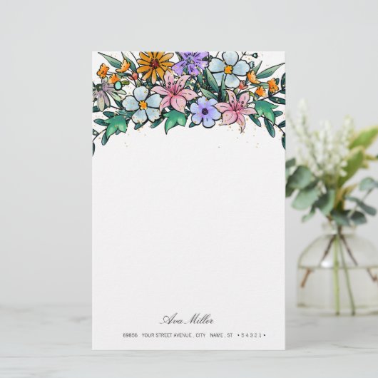 Boho Wildblume | Stationäres Papier mit Blumenmust (Stehend Vorderseite)