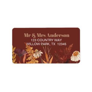 Boho Wildblume Terracotta Herbstliche Hochzeit im  Adressaufkleber