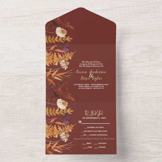 Boho Wildblume Terracotta Herbstliche Hochzeit im All In One Einladung (Innen Boden)