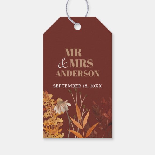 Boho Wildblume Terracotta Herbstliche Hochzeit im  Geschenkanhänger (Vorderseite)